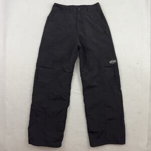 YoungLA Womens Retro Cargo Joggers Black Nylon Pants Large Nylon Goth Y2k Baggy